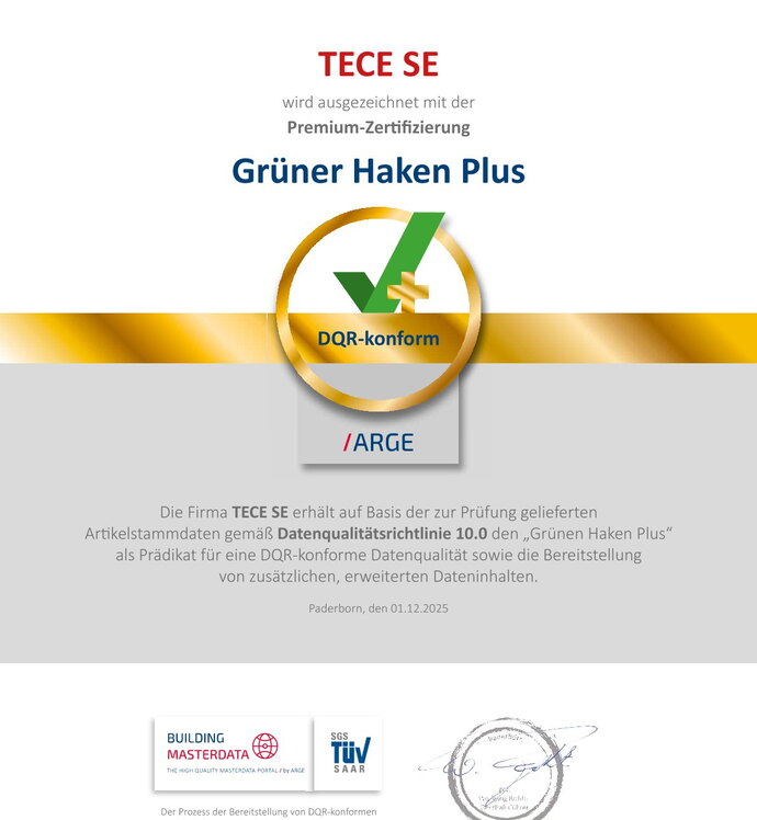 Zertifikat der ARGE (dem Verband der SHK-Hersteller) 