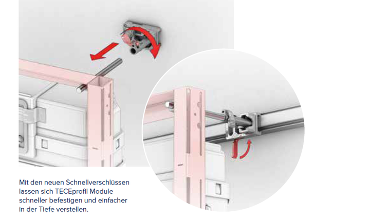 Dank der neuen Schnellverschlüsse lassen sich die TECEprofil-Module jetzt noch schneller befestigen.