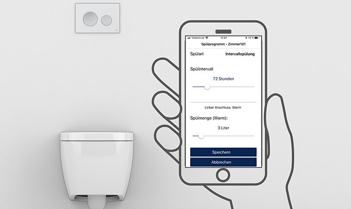 Mit der TECEsmartflow-App programmieren Sie die Hygienespülung in wenigen Schritten