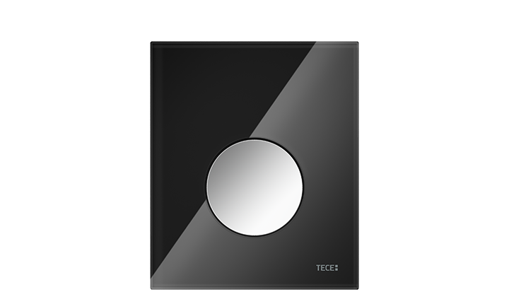 TECEloop Glas Urinal-Betätigungsplatte in schwarz mit Taste in Chrom glänzend