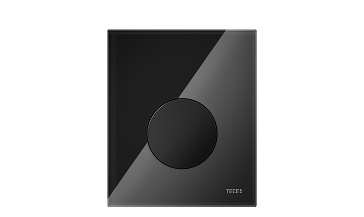 TECEloop Glas Urinal-Betätigungsplatte in schwarz mit Taste in schwarz