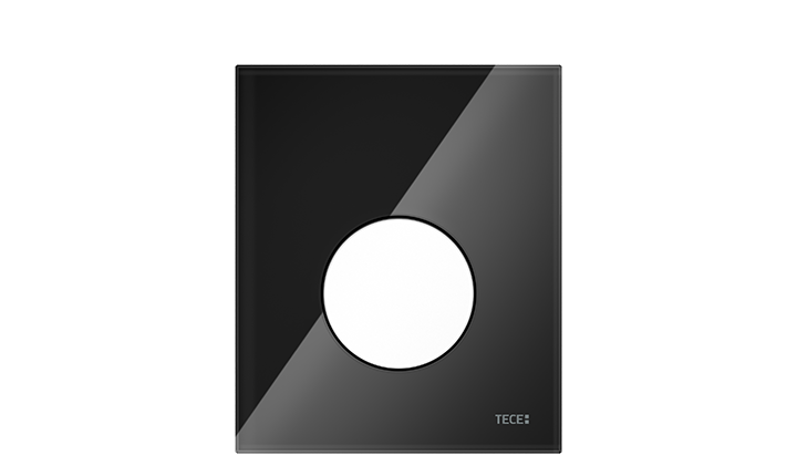 TECEloop Glas Urinal-Betätigungsplatte in schwarz mit Taste in weiß