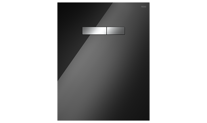 TECElux obere Betätigungsplatte aus Glas in schwarz mit Chrom-Tasten und manueller Auslösung.