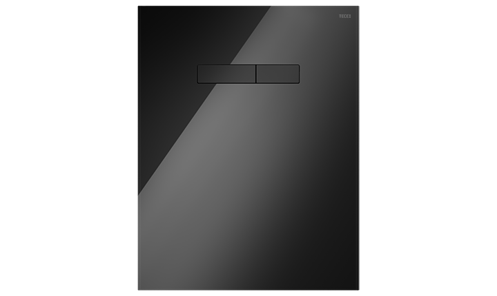 TECElux obere Betätigungsplatte aus Glas in schwarz mit schwarzen Tasten und manueller Auslösung.