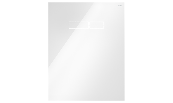 Die TECElux obere Betätigungsplatte aus Glas in Weiß mit berührungsloser "sen-Touch"-Auslösung
