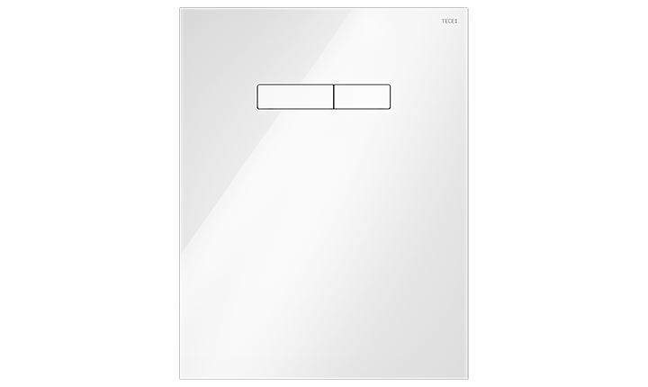 TECElux obere Betätigungsplatte aus Glas mit weißen Tasten und manueller Auslösung.