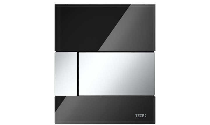 TECEsquare Glas Urinal-Betätigungsplatte in schwarz mit Tasten in Chrom glänzend