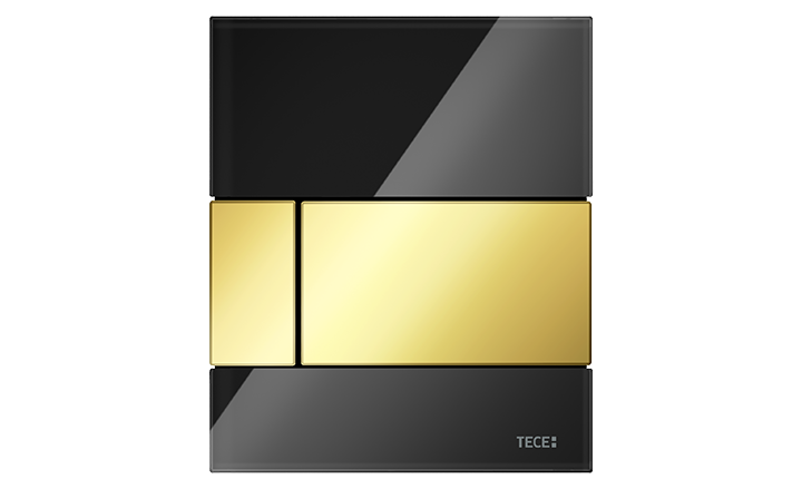 TECEsquare Glas Urinal-Betätigungsplatte in schwarz mit Tasten in Gold
