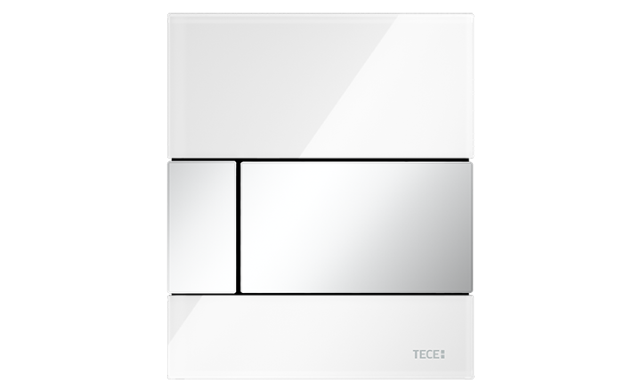 TECEsquare Glas Urinal-Betätigungsplatte in weiß mit Tasten in Chrom glänzend