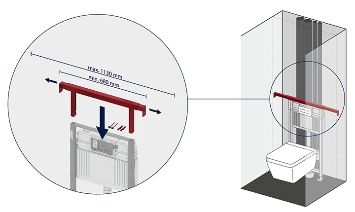 Das TECEprofil Panel-Kit ist die perfekte Lösung für die Montage von Sanitärmodulen in Nischen, wie man sie beispielsweise von Gäste-WCs kennt – selbst wenn dahinter Fallleitungen oder Versorgungsstränge liegen.