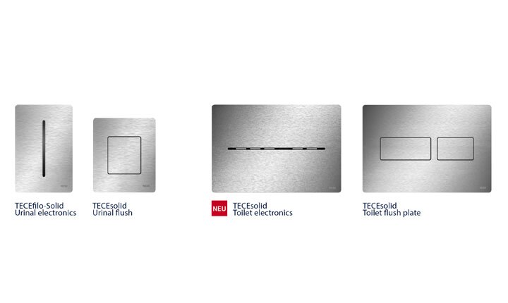 The TECEsolid flush plate family consists of Urinal and toilet flush plates with manual and electronic actuation.