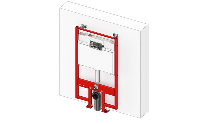 Individual module installation in front of a solid structural shell wall E.g. with depth-adjustable TECEprofil module attachment with installation spacing 150 to 240 mm. 35