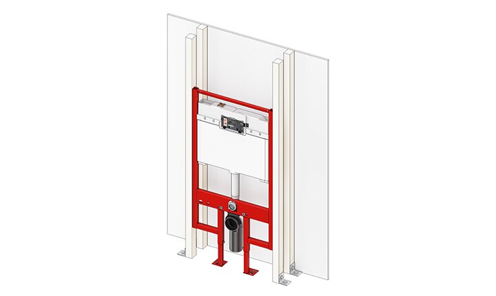 Installation in a wooden stud wall e.g. with TECEprofil mounting set for wooden post-and-beam walls.