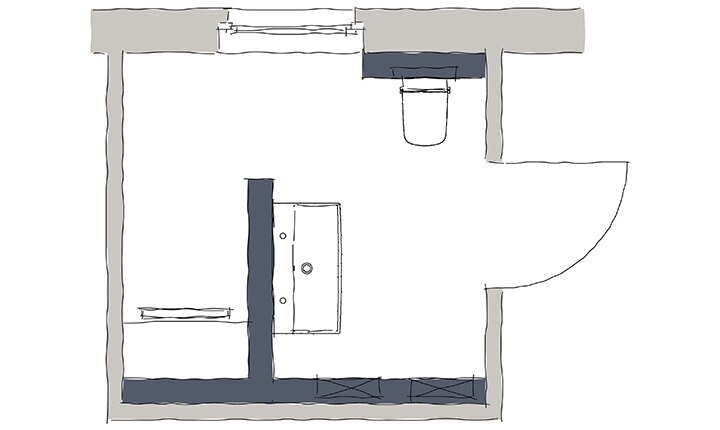 TECEprofil Skizze: Sitzbank im Duschbereich