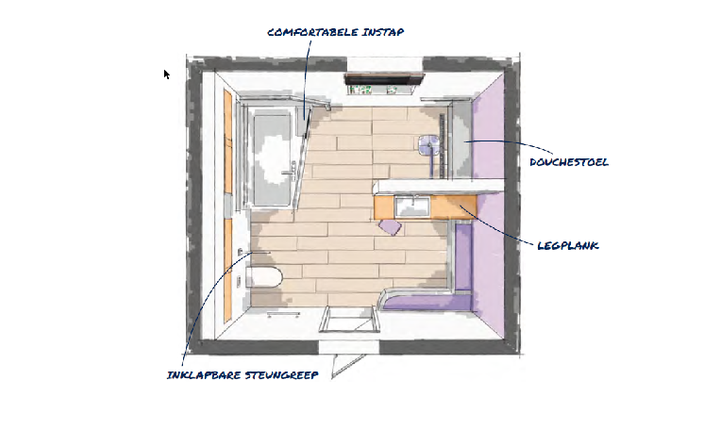 Aangepaste badkamer voor ouderen en mensen met een lichamelijke en visuele beperking