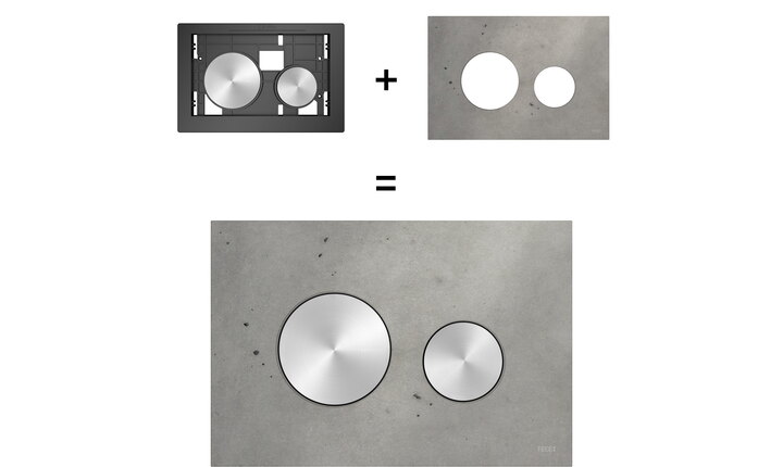 Mit dem TECEloop-Baukasten für Betätigungsplatten haben Sie maximale Gestaltungsfreiheit: Einfach Blende und Taster frei nach Wunsch kombinieren.