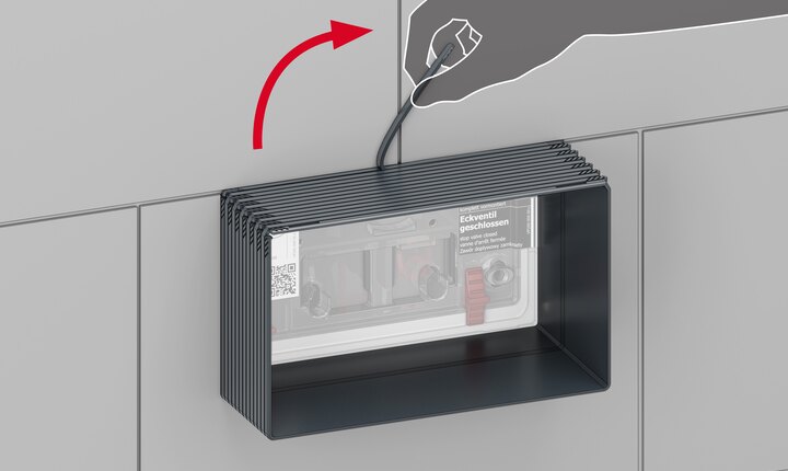 The installation tunnel with bare-wall protection enables direct tiling. Then the bare-wall protection is removed and the installation tunnel is removed directly from the wall without tools with a "zip". 