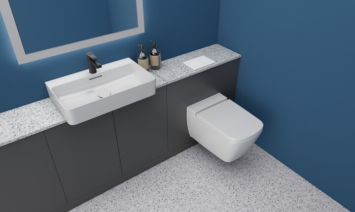 Das extra niedrige TECEprofil WC-Modul mit nur 750 mm Bauhöhe eröffnet neue Gestaltungsmöglichkeiten im Bad.