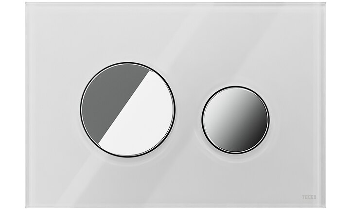 TECEloop Glas WC-Betätigungsplatte in weiß mit Tasten in Chrom glänzend