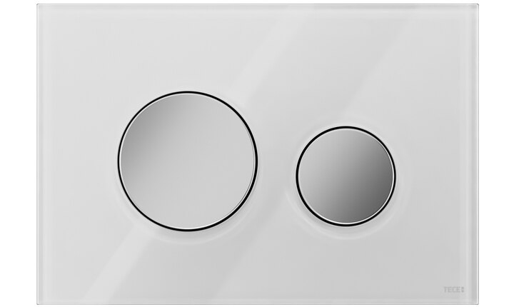 TECEloop Glas WC-Betätigungsplatte in weiß mit Tasten in Chrom matt