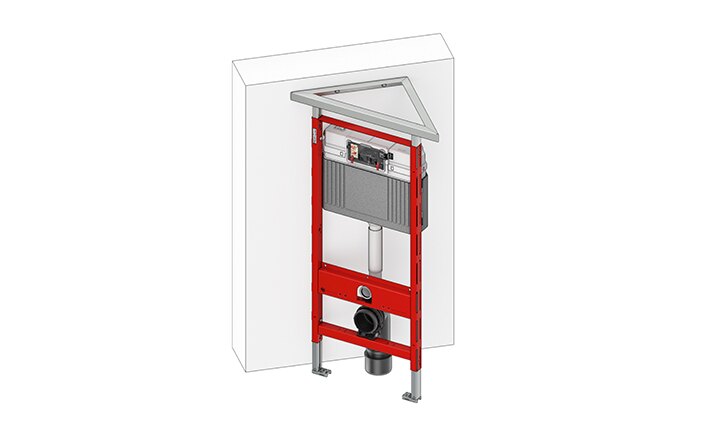 TECEprofil WC-Modul Einbau für Wand-Eckmontage mit Modulbefestigung in einem Winkel von 45°