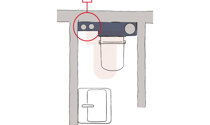 Das schmalere WC-Modul findet zwischen statt vor den Fall- und Steigleitungen Platz.
