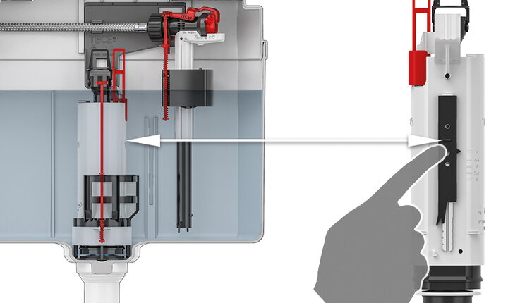 TECE WC-fixtur med ny vattenbesparande spolteknik och utloppsventil A2 för justerbar 4/2-litersspolning.