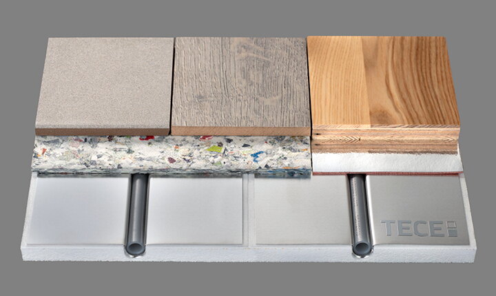 Golvvärmelösning från TECE med spårade EPS-skivor och aluminiumplåt