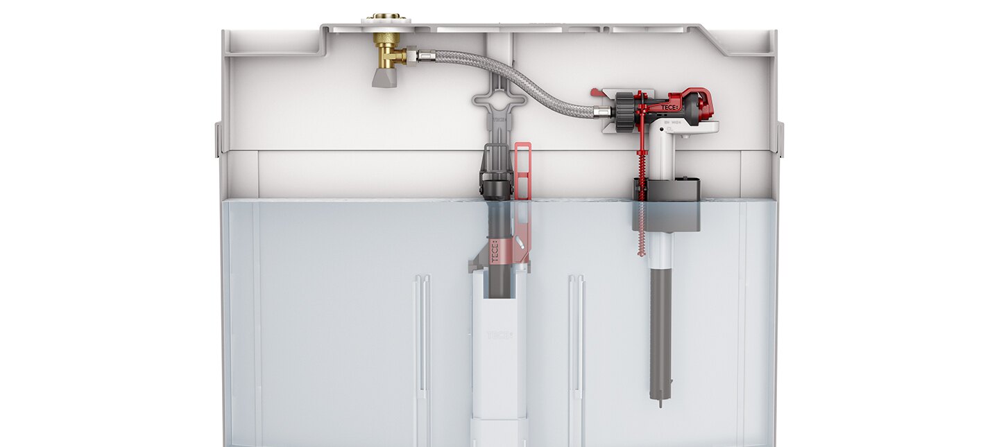 Perfect for installation in dividing walls: Despite an installation depth of just 8 cm, the TECE Octa cistern makes no compromises with the flushing technology.