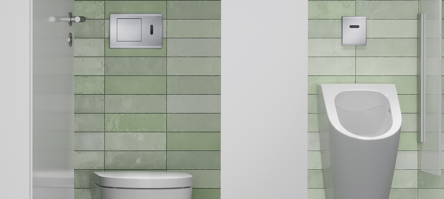 WC-Betätigungsplatten TECEplanus sind für den halböffentlichen und öffentlichen Raum konzipiert und verfügbar mit manueller oder kombinierter manueller/elektronischer Auslösung.