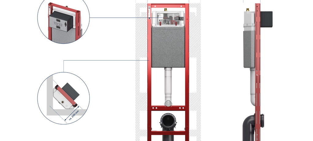 Užší WC modul TECEbase s nádržkou Base 320 pro složité instalace