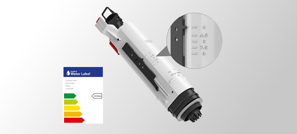TECE WC-fixtur med ny vattenbesparande spolteknik och utloppsventil A2 för justerbar 4/2-litersspolning.