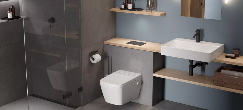 Toilette mit horizontaler Betätigungsplatte