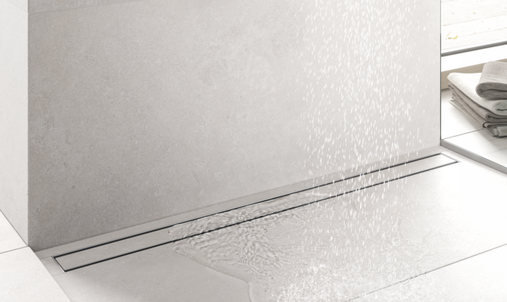Duschrinne Glas weiß 900 x 70 mm höhenverstellbar Bodenablauf Duschrost Gitter 