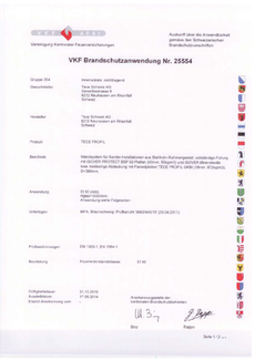 TECEprofil: VKF Brandschutzulassung 