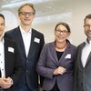 Die Referenten des Fachforums (v.l.): Dirk Dietz (Hewi), Marco Koch (Jung Pumpen), Ulrike Rau, Robert Schilling (TECE).